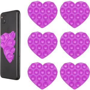 uxcell 6 Pack Suction Phone Case, 2.83"x2.68" Heart Shaped Silicone Suction Phone Grip Double-Sided Suction Cup Phone Case Sticky Phone Grip for Cellphone Selfie and Video, Purple
