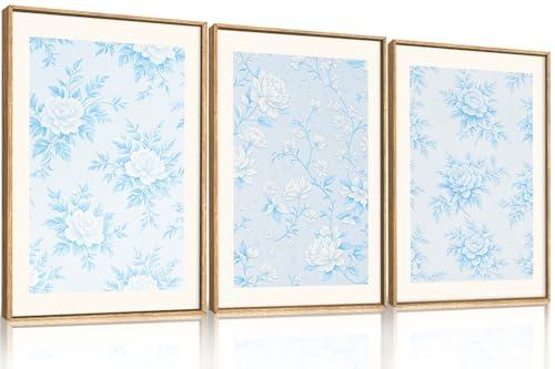HPNIUB Blue and White Chinoiserie Floral Framed Wall Art Set,Classic Minimalist Wall Decor,Elegant Flowers Art Print,Watercolor Botanical Wildflower Artwork for Living Room, Bedroom,Office-16''x24''x3