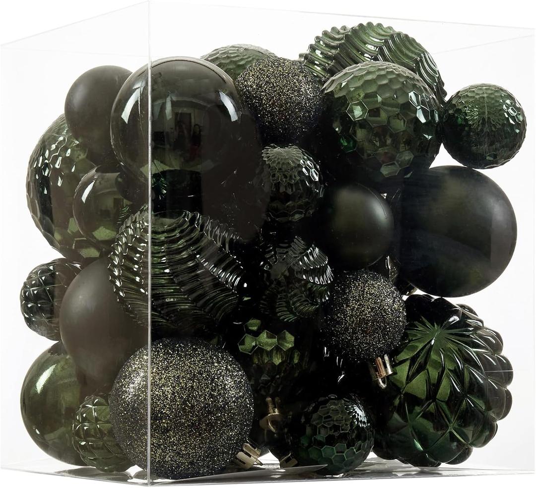 Christmas Balls Ornaments -36pcs Shatterproof Christmas Tree Decorations with Hanging Loop for Xmas Tree Wedding Holiday Party Home Decor, 6 Styles in 3 Sizes (Dark Green)