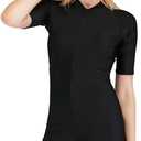 YEESAM One Piece Swimsuits for Women Girls Short Sleeve Rash Guard Modest (Large, Black)