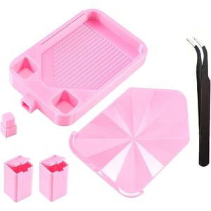 Diamond Painting Tray with Lid and Tweezer, Rhinestone Storage Tray with Lid & 2 Storage Bucket Design, Easy Pour Bead Tray, Diamond Art Kits for Adults, Diamond Art Accessories Tools (Pink)