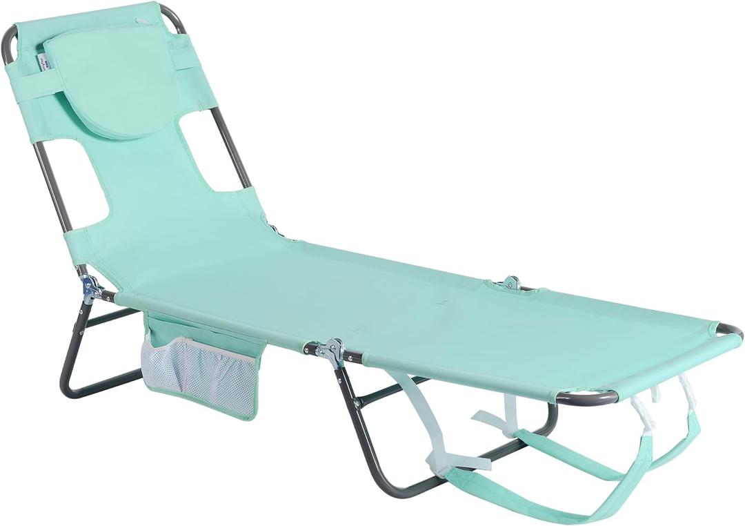 SunnyFeel Lounge Beach Chair for Adults with Face Hole, Backpack Reclining Beach Chairs Lay Flat, Sun Face Down Tanning Chair, Portable Folding Camping Cot for Outside Pool, Sunbathing, Reading (Teal)