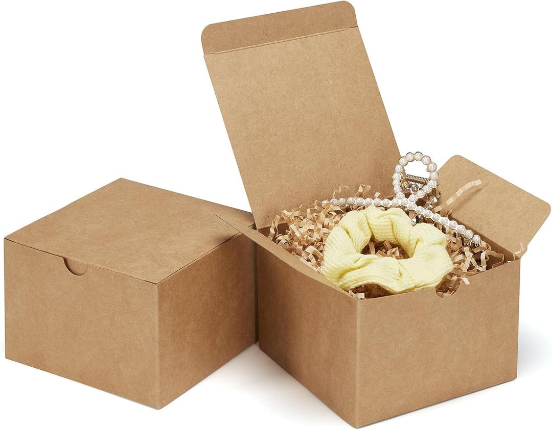 Eupako Brown Gift Boxes 5x5x3.5 25 Pack Kraft Paper Gift Boxes with Lids for Gifts, Crafting, Wedding, Birthday, Party, Cupcake