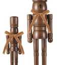 2 Pack Christmas Nutcracker Figures with Velvet Bow 12'' 10'' 8'' Brown Wooden Nutcracker Soldiers Traditional Christmas Decorations Classic Holiday Ornament for Mantel, Tabletop & Xmas Home Decor