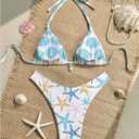SHENHE Women's 2 Piece Swimsuits Starfish Decor Halter Triangle High Cut Bikini Set (M)