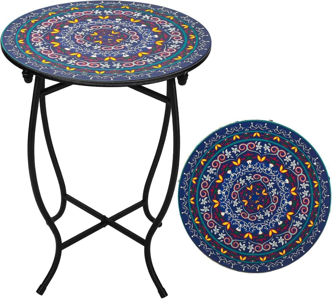 Fashion&cool Small Outdoor Side Table, 14" Round Patio Side Table, Weather Resistant Metal Desk End Table Side Table for Patio Yard Porch Balcony Garden Bedside, Plant Stand for Indoor Outdoor