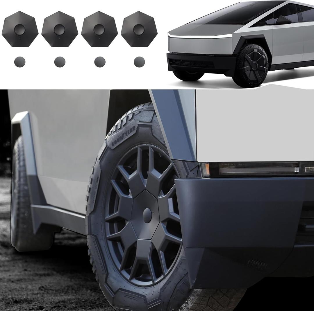 Wheel Hub Center Caps Compatible with Tesla Cybertruck, Hub Center ABS Caps for Cybertruck Accessories (4pces), Only Compatible with All Terrain Tires (Hubcaps + Lug Nut Covers 8 PCS)