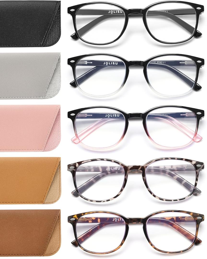 JOLISU 5 Pack Reading Glasses For Women, Blue Light Blocking Computer Reader Spring Hinge Eyeglasses +2.75