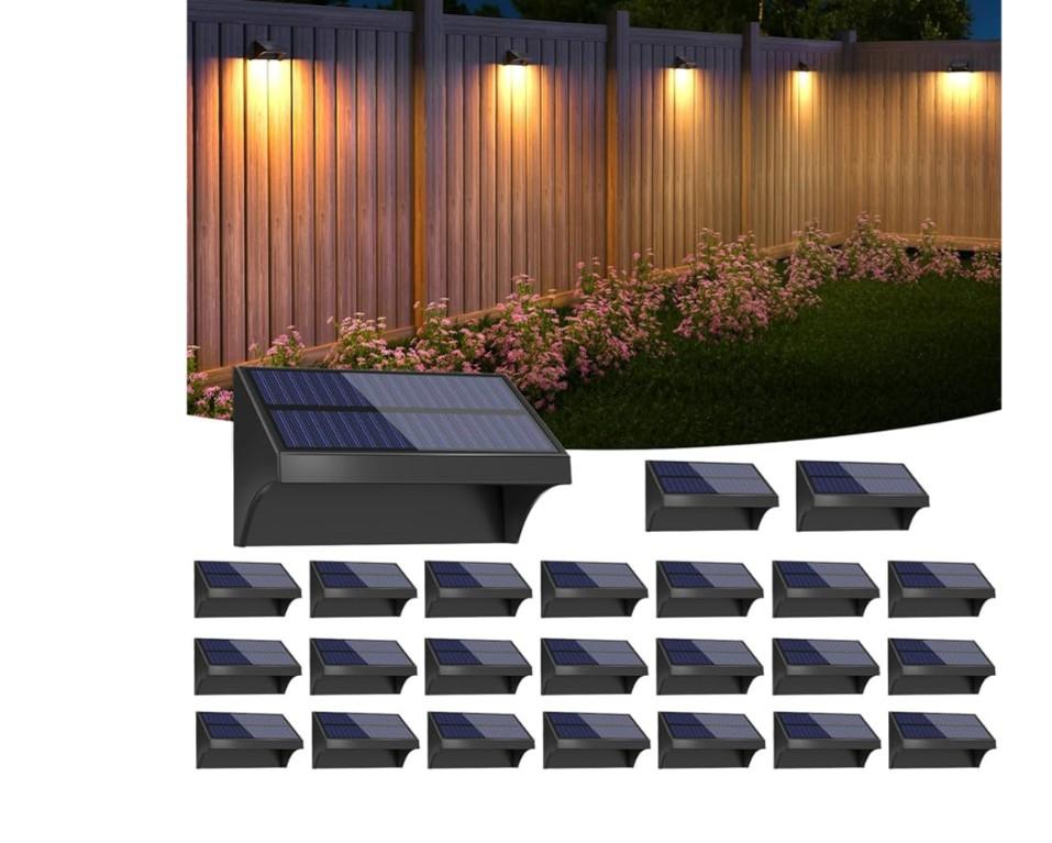 NIORSUN Outdoor Fence Lights, 20 Pack Waterproof LED Solar Fence Lights with 1500mAh Battery, Warm White/Cool White/RGB, Easy-to-Install Wall Light for Deck, Patio, Railing, Stairs, Backyard – Black