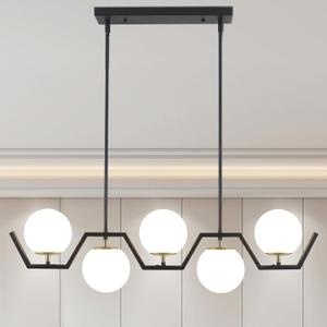 38" Kitchen Island Lighting Glass Globe Island Light Fixtures for Dining Room,  2 Light Chandelier Black and Gold Modern Dining Room Chandeliers Sputnik Light Fixture for Living Room
