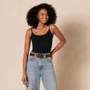 Amazon Essentials womens Leather Refined Buckle Dress Belt (Large, Brown)