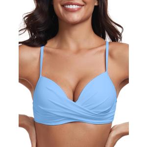 RELLECIGA Womens Underwire Bikini Top Molded Push Up Swim Top Only Swim Bra (Blue, L)