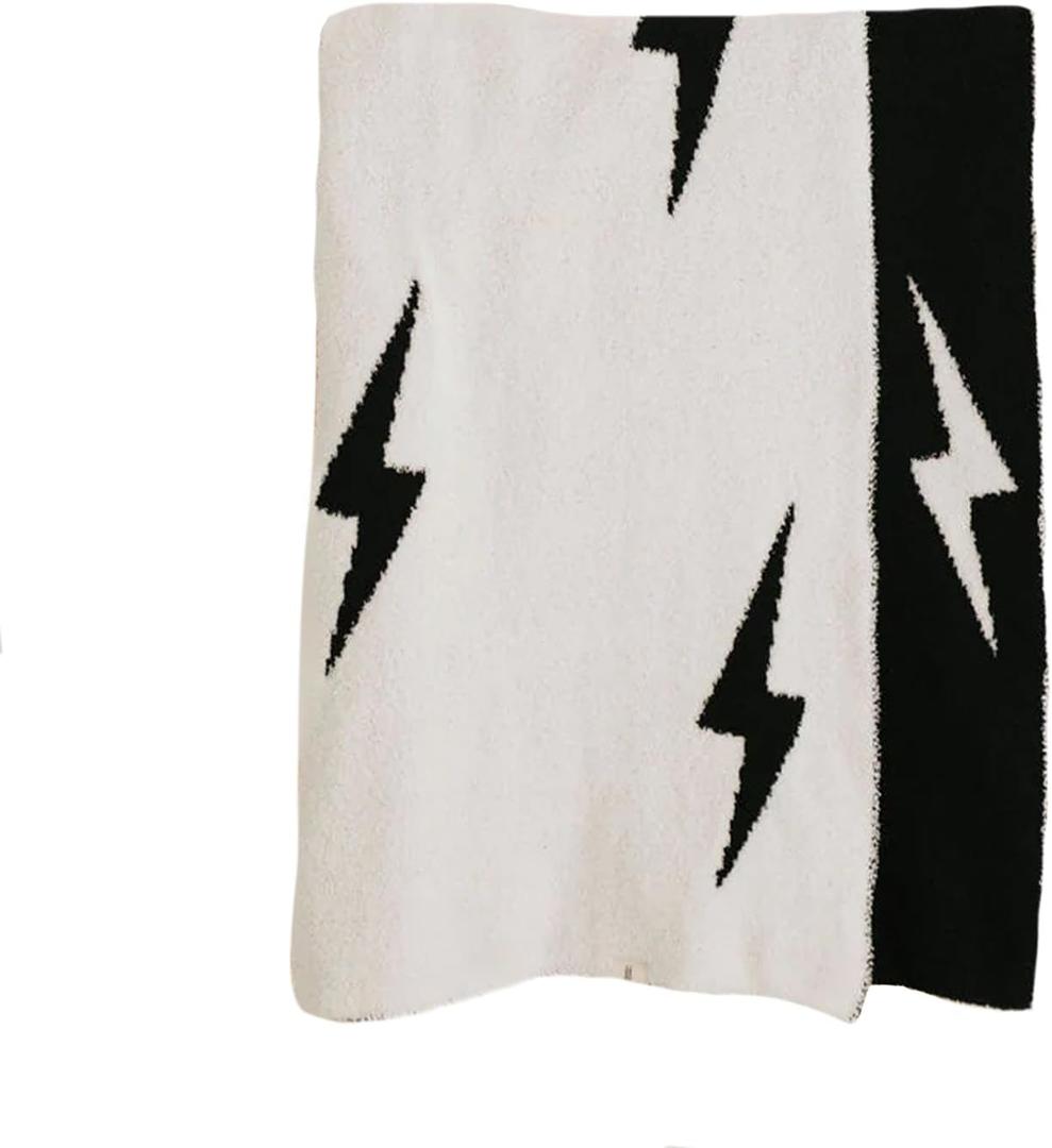 forever french Baby Plush Blanket | for Infant Toddler and Newborn | Receiving Blanket | 100% Microfiber Feather Yarn | Soft Warm Cozy for Crib Stroller & Travel (Black & White Lightning Bolt)