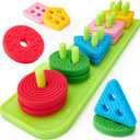hahaland Silicone Sorting & Stacking Toys Toddlers 1-3 - Montessori Sensory Toys for 1 Year Old, Textured Soft Blocks for Shape & Color Sorting Learning Baby Toys 1 Year Old Boy Gifts Girl Sorter Toy