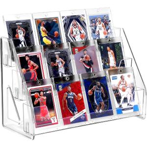 Trading Card Display Stand, Vertical Holder for Baseball Basketball Sports Graded Card Display Stand Tabletop for PSA BGS SGC Slabs, Snap-On Assembly(3 Tier, 1 Pack)