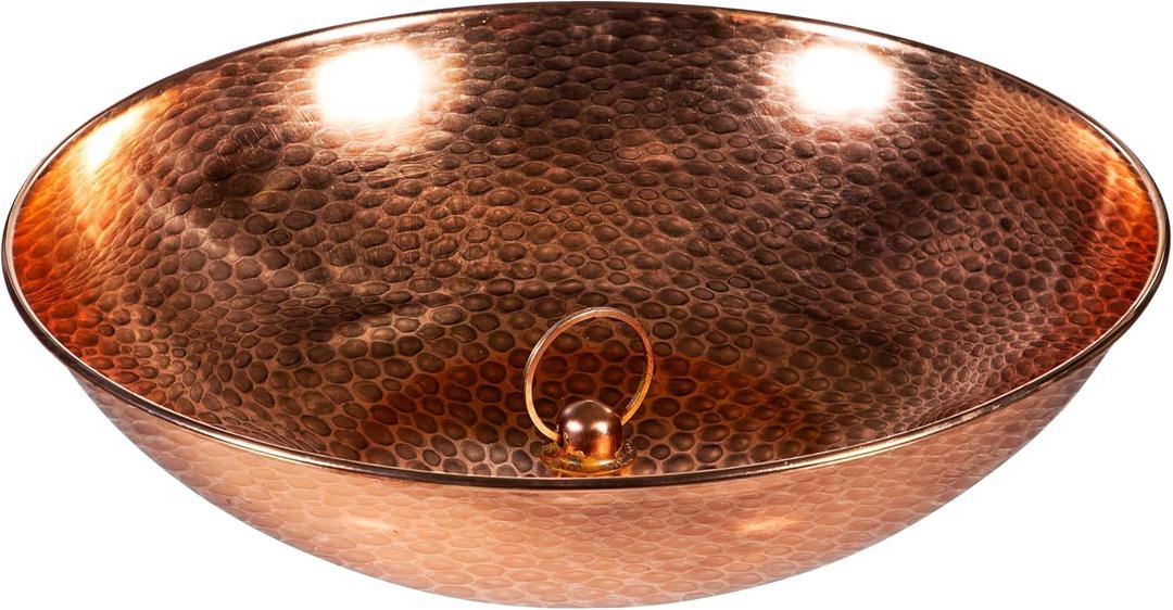 Evergreen Garden 14" Rain Chains Basin, Display Dish w/Chain, Rainwater Collection for Roof Gutter Downspout, Decorative Rain Chain Anchoring Basin for Garden & Patio (Copper)