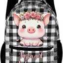 Pig Backpack for Kids Girls Boys School, 16 Inches Cute Pig Theme Bookbag, Adjustable, Lightweight, Large Capacity, Colorful Backpack for School