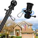 House Flag Pole Kit - 5ft Tangle Free Heavy Duty Flag Pole for Outside House,Decorative Metal Flag Poles for Outdoor Front Porch Boat Truck, Wall Mount & Portable 3x5 Hand Held Flagpole - Black