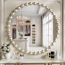 Round Vanity Wall Mirror, 36 Inch Beaded Frame Circle Mirror for Bathroom, Bedroom Dresser, Entryway, Living Room, Decorative Hanging Wall Mirror, Silver