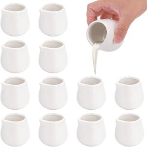 Dicunoy 12 PCS Mini Ceramic Creamers, 3 OZ Small Creamer Pitchers, White Little Individual Creamers Dispenser for Milk, Tea, Coffee, Syrup, Butter, Sauces, Restaurant, Dinner Party, MicrowaveSafe