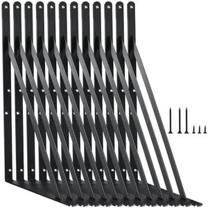 12 Pack L14 x H 10" Black Heavy Duty Shelf Brackets with Screws Metal Shelf Brackets Shelf Support Angle Brackets for Shelves L Brackets Heavy Duty Floating Shelf