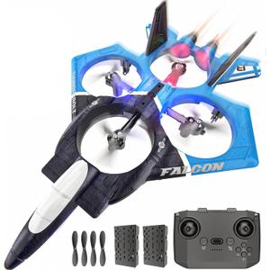 BEZGAR RC Airplane, 2.4GHZ 6-axis Gyro Remote Control Airplane, Gesture Control RC Helicopter, 360 Flip Fighter Jet Toy, Toys for Ages 8-13 with Colorful LED Navigation Lights Blue