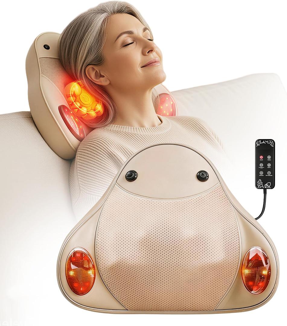 Back Massager with Heat, 4D Shiatsu Kneading Deep Tissue Electric Massager for Neck Shoulder Leg Back, Portable Rechargeable Cordless for Home Office Sofa Bed, for Men Women Mom Dad