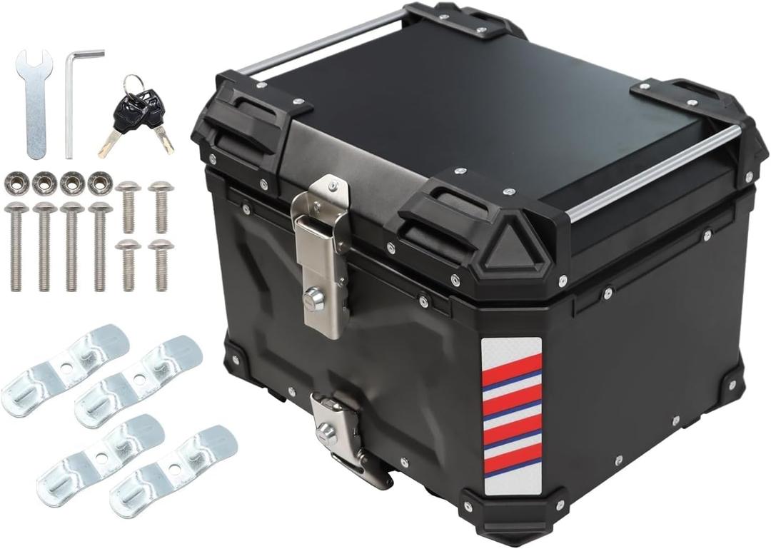 45L Black Silver Adopting Aluminum Motorcycle Top Case Tail Box Motorcycle Trunk (Black)