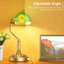 Bankers Lamp with 2 USB Ports, Touch Control Green Glass Desk Lamp with Brass Base, 3-Way Dimmable Vintage Desk Lamp for Home Office Workplace Nightstand Bedroom Library Piano, LED Bulb Included