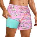 SURF CUZ Mens Swim Trunks with Compression Liner Quick Dry Swim Shorts Swimming Trunks 2 in 1 Bathing Suit Zipper Pockets