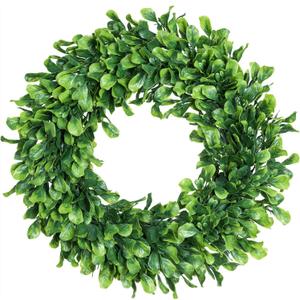 Lvydec 15" Boxwood Wreath - Artificial Green Leaves Wreath for Front Door, Wall, Window & Party Decor