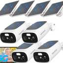 4pc 2.4G/5G WiFi Cameras for Home Security with Double Solar Panels, 2K Solar Security Cameras Wireless Outdoor, Color Night Vision , 2-Way Talk, Spotlight, Siren,IP66, Cloud/SD, AI Detection, W/Alexa