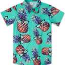 UNICOMIDEA Little & Big Boys Hawaiian Shirt Kids Tropical Luau 3D Print Button Down Shirts for 3-14 Years Old (Green)