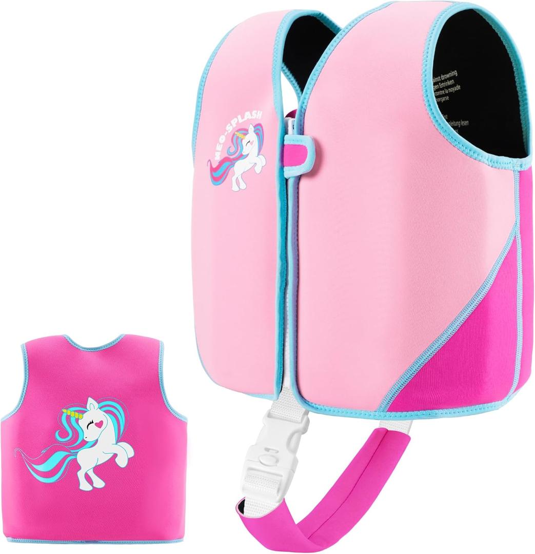 Kids Swim Vest Neoprene Swimming Aid with Adjustable Safety Strap for Age 1-3 and 3-6 (220-Pink)