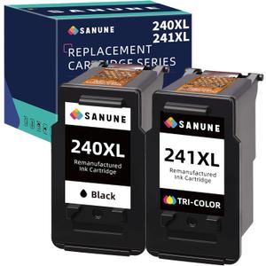 Remanufactured Ink Cartridge Replacement for Canon 240XL 241XL Combo Pack for MG3620 MG3600 MG3520 MG3222 TS5120 MX472 MX452 MX532 Canon Printer Ink 240 241 (1 Black, 1 Tri-Color)