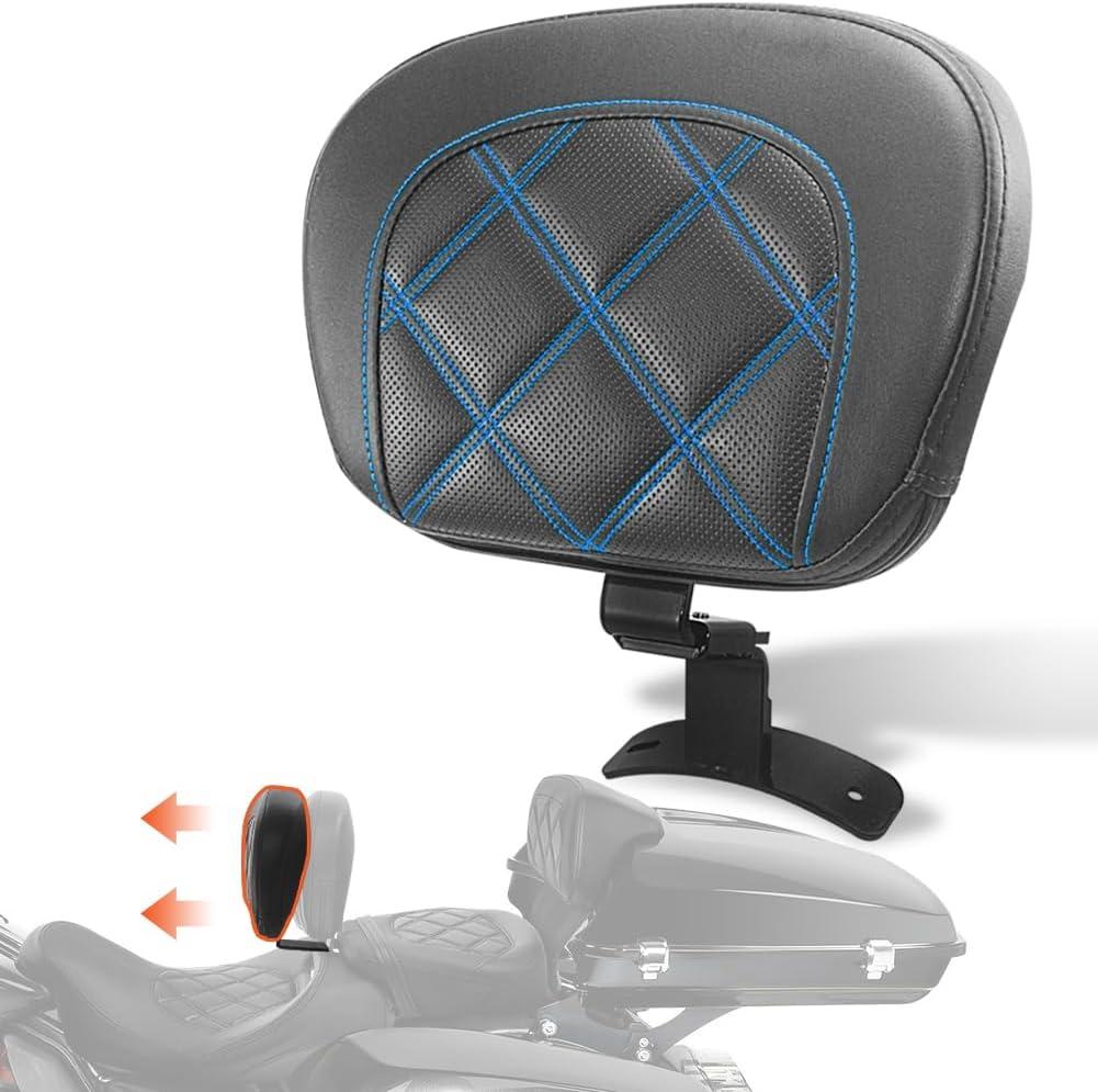 FOVPLUE Rider Backrest,Adjustable Driver Backrest Pad Kit fits for Harley Touring CVO Road Glide Road King Electra Glide Street Glide FLHR FLTRX FLHX FLHT 2009-2023,Double Blue Stitching