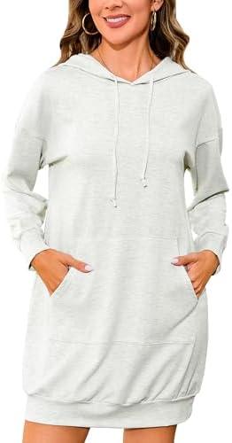 Quenteen Women Hoodies Dress Hooded Sweatshirts Dress Casual Long Sleeve Tunic Dress Oversized Sweatshirts with Pocket Size L