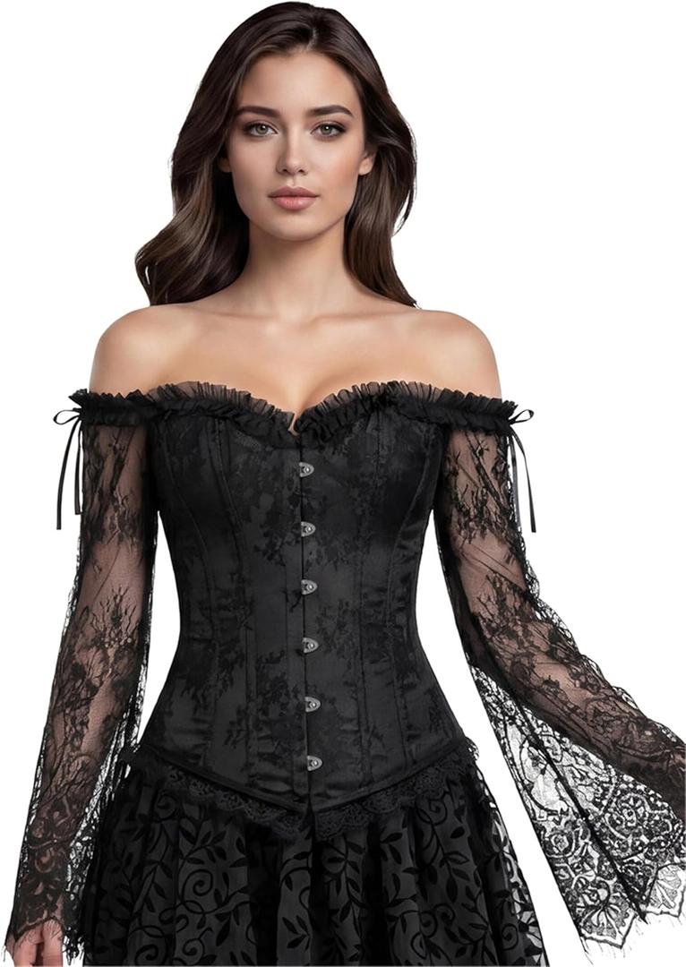 Zhitunemi Corset Tops for Women Renaissance: Womens Halloween Costume Corset Renaissance Fair - Historical Reenactment Events (Small, Black)