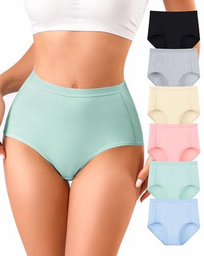 Annenmy High Waisted Full Coverage Briefs Womens Cotton Underwear Stretch Soft Breathable Postpartum Panties 6 Pack, Size XL (Multicolor)