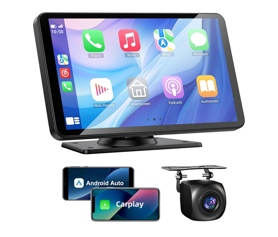 Wireless Apple Carplay and Android Auto Screen for Car, 7" HD Portable Touch Screen Car Stereo with Bluetooth, Backup Camera, Navigation, Mirror Link for All Vehicles