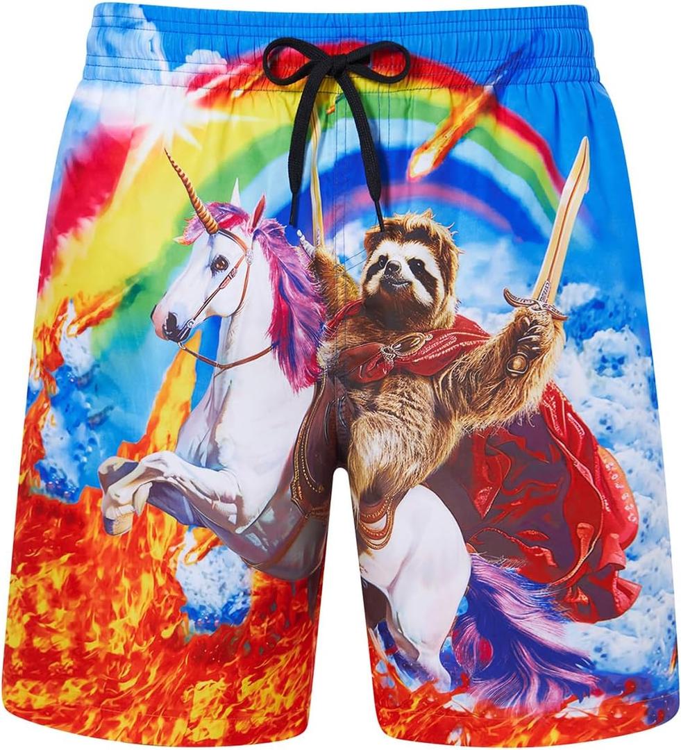 uideazone Men Swim Trunks Drawstring Elastic Waist Quick Dry Beach Shorts with Mesh Lining Swimwear Bathing Suits (M)