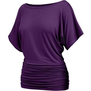 Womens Ruched Tops Casual T Shirts Dolman Short Sleeve Shirts Boat Neck Summer Off Shoulder Batwing Tops 2025 (XX-Large, 06dark Purple)