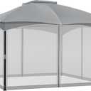 COWVIE Gazebo Replacement Netting Screen, 10' x 13' Universal Gazebo 4-Panel Mosquito Sidewalls with Double Zippers for Outdoor Patio (Only Netting) (Light Grey)