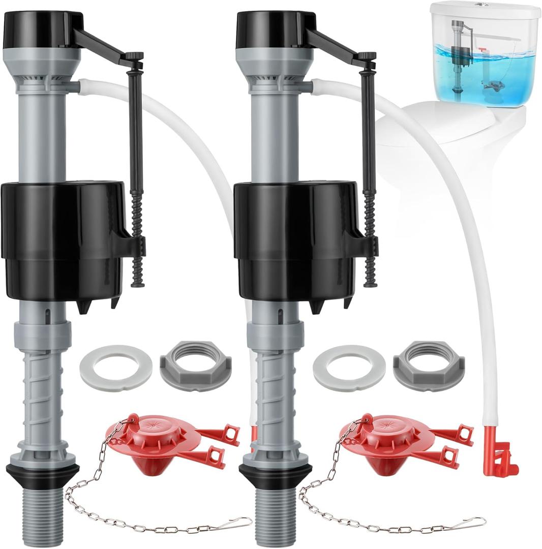 Saillong 2 Sets Toilet Float Replacement Kit, Universal Toilet Flusher Replacement Kit and 2 Inch Flapper Replacements, High-Performance Tank Water Control and Fill Valve, Quiet & Easy to Install