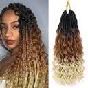 Goddess Box Braids Crochet Hair 12 Inch 8 Packs Pre-looped Bohemian Crochet Boho Box Braids With Curly Ends 3X Crochet Braids Hair for Women Synthetic Braiding Hair (12inch, T30/613)