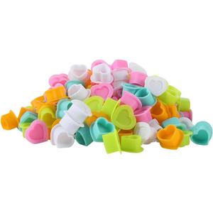 GSHLLO 50 Pcs Cute Heart Tattoo Ink Cups Containers Soft Silicone Tattoo Pigment Cup Holder Small Pigment Ink Caps Tattoo Accessories and Supplies for Eyebrow Eyeliner Lip Color Multi Color