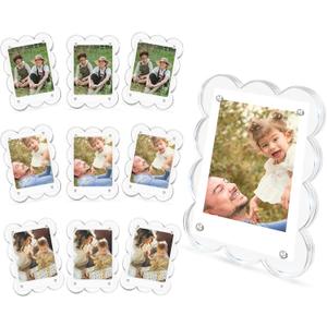 10 Pack 3x4 Acrylic Polaroid Magnets Picture Frame for Refrigerator, Scalloped Clear Frames for Instax Photo, Wallet Size Mini Frame for Fridge