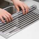 Surpahs 20.5 x 13.1 Inch Roll-Up Dish Drying Rack, Fits Across Sink Openings up to 19.5 Inches, Heavy-Duty Premium Silicone, Strong Support, Non-Slip, Heat-Resistant, Warm Gray