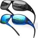 Myiaur Polarized Fit Over Glasses Sunglasses for Men Women, Trendy Wrap Around Sunglasses UV Protection for Driving (2 Pack)