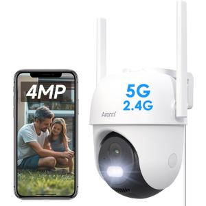 ARENTI Security Camera Outdoor Wired, 24/7 Recording Surveillance Camera for Home Security, 5GHz/2.4GHz WiFi, Regular Patrol, 2K 4MP Resolution, 360 PTZ Motion Tracking(OP1)